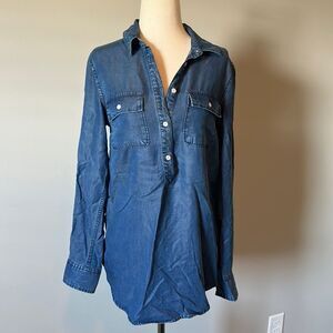 A New Day sz S chambray denim 3/4 button front long sleeved top